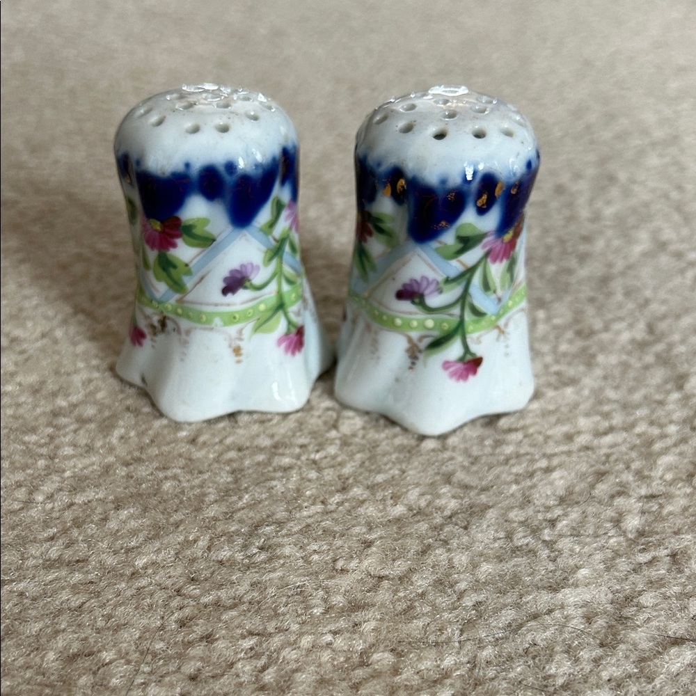 Floral Blue and White Porcelain Salt and Pepper Shakers